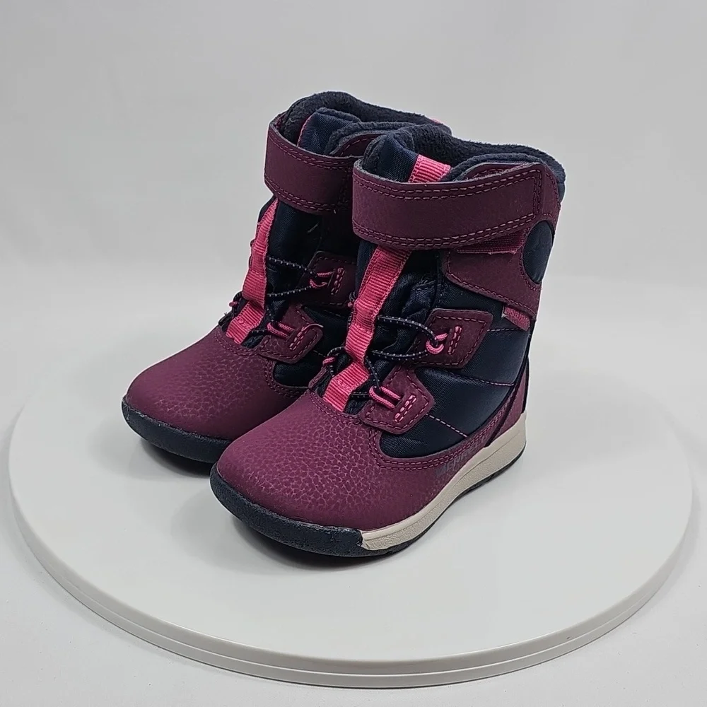 NIB Merrell Snow Bank Jr Waterproof Boot Leather Mesh Navy Blue Berry Purple 6